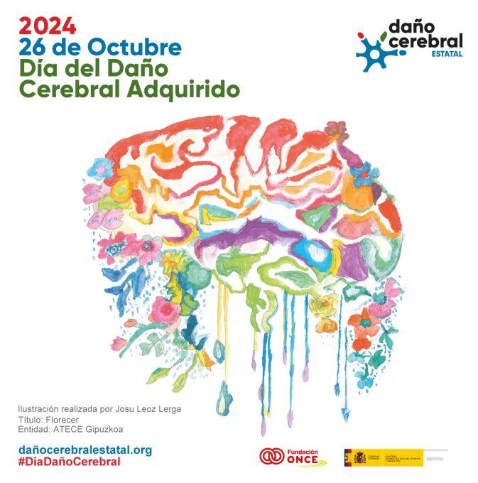 Cartel con motivo del Día del Daño Cerebral Adquirido, realizado con la ilustración de Josu.