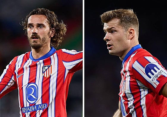 Griezmann y Sorloth, en el choque ante la Real Sociedad anoche en el Reale Arena.