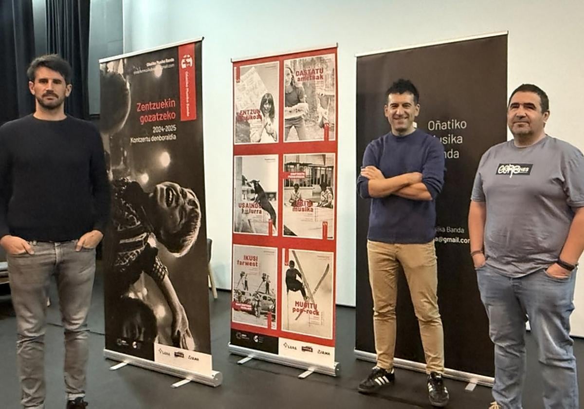 Ugarte, Biain y Olalde en la presentación en kultur etxea.