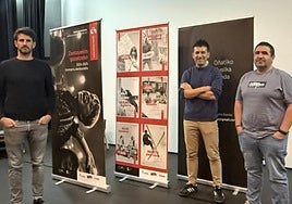 Ugarte, Biain y Olalde en la presentación en kultur etxea.