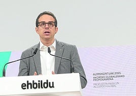 El portavoz de EH Bildu en el Parlamento Vasco, Pello Otxandiano, este domingo en Donostia.