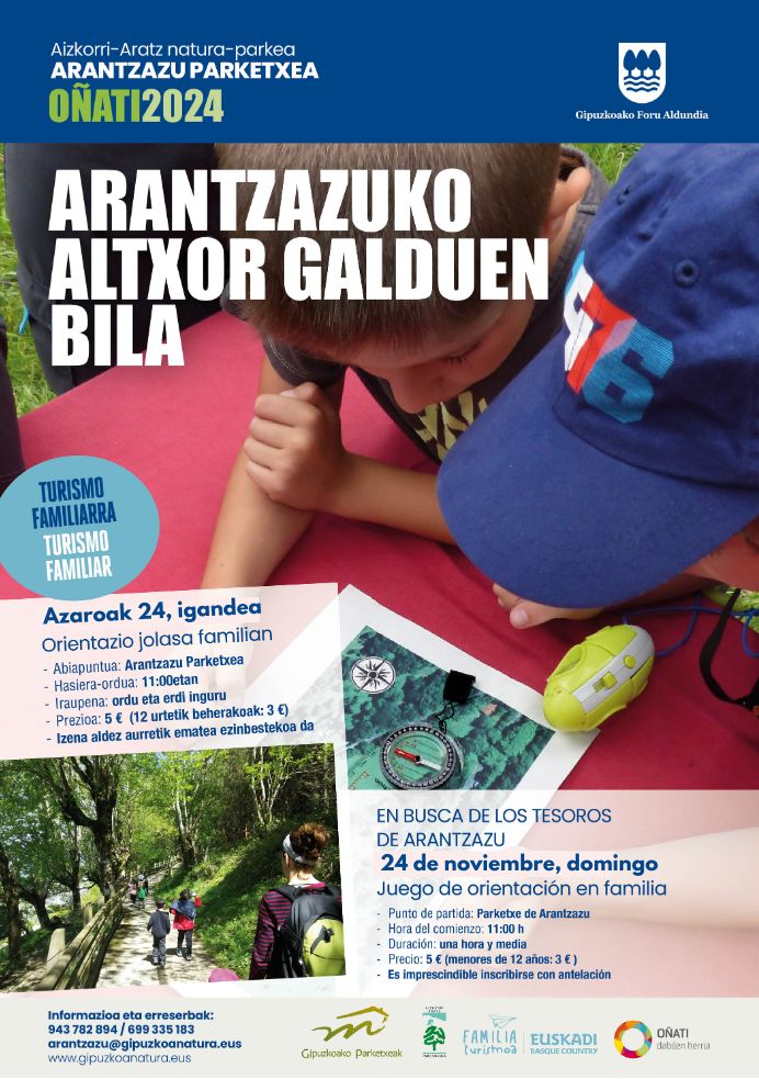 Juego de orientación en familia en busca de los tesoros escondidos de Arantzazu
