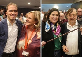 A la izquierda, Iñigo Ansola, nuevo presidente del BBB, se abraza a Itxaso Atutxa. Al otro lado, Jone Berriozabal y José Antonio Suso celebran el triunfo de la primera en la sede del PNV en Vitoria.