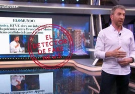 Pablo Matos con la noticia falsa a su espalda ayer en 'El Hormiguero'.