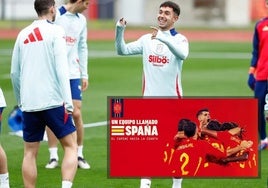 Martin Zubimendi durante un entrenamiento con la selección y la carátula del documental.