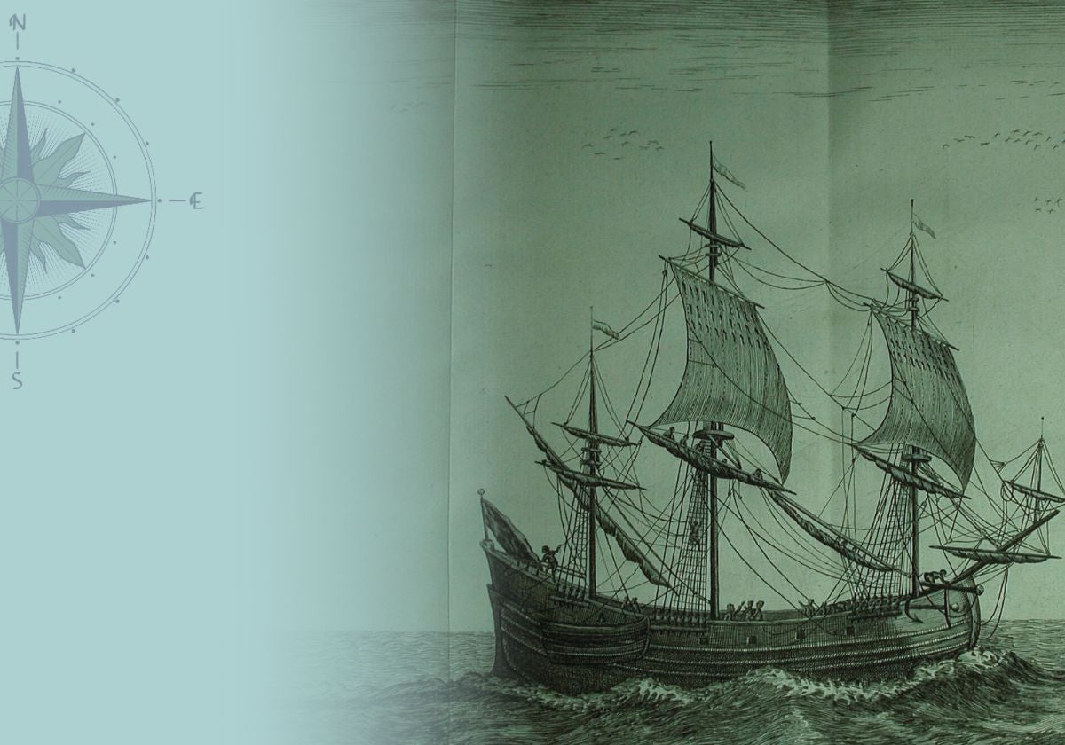 Ballenero vasco del siglo XVIII navegando en busca de ballenas.