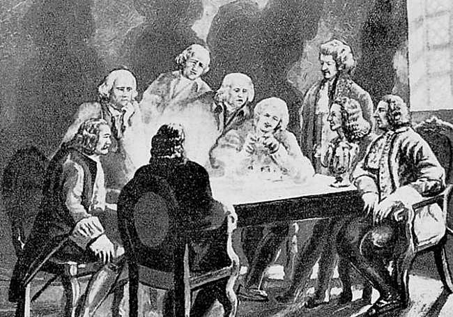 Lección experimental de física y química en el Seminario Patriótico Bascongado de Bergara en 1774 (según dibujo de Gregorio Hombrados Oñativia)