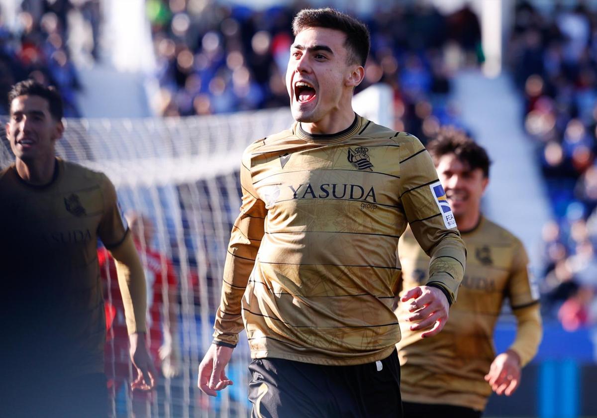 Barrenetxea celebra su gol al Leganés