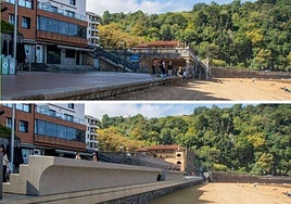 Fotomontaje del antes y después de las obras que se acometerán en el malecón de Zarautz.