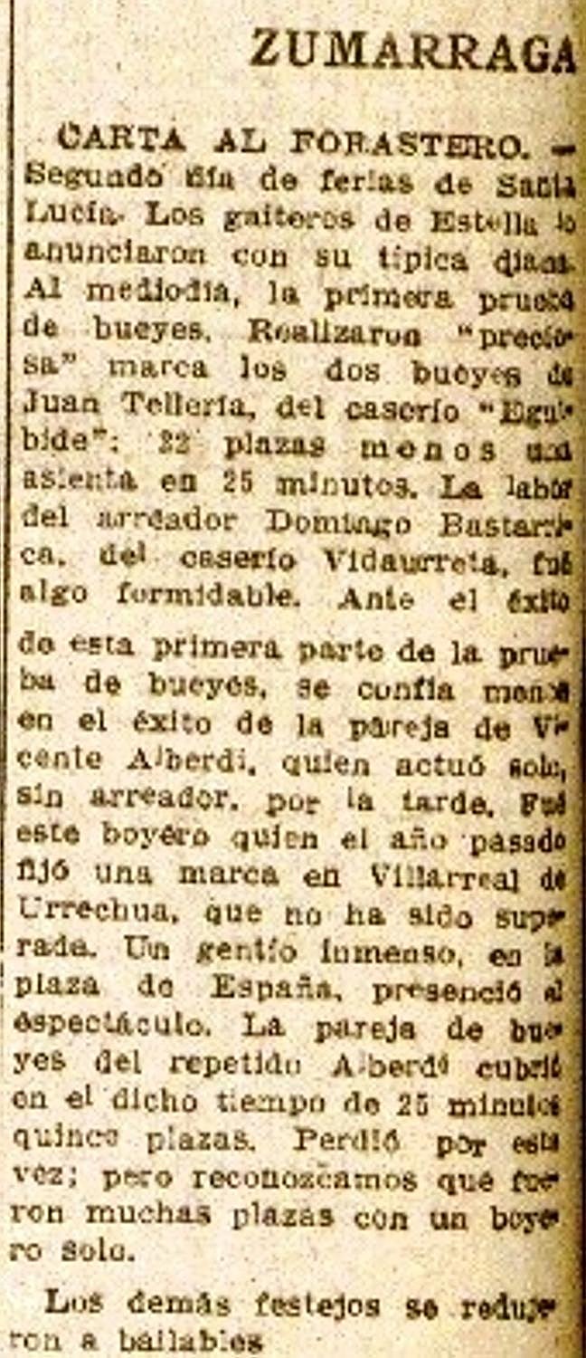 Crónica de Zumarraga en EL DIARIO VASCO 19-XII-1945.