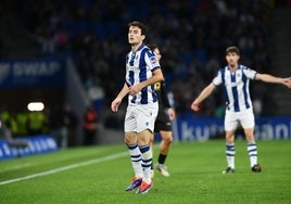 Magunazelaia, concentrado durante un partido en el Reale Arena esta temporada.