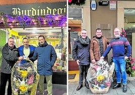 Entrega de las dos primeras cestas en Urdangarin y Mikel Lizarralde.