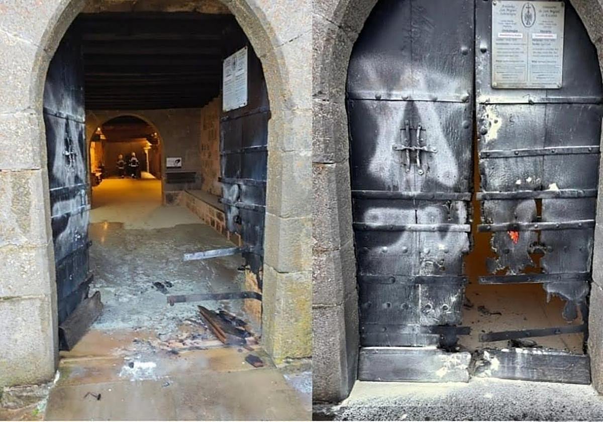 Estado en el que quedó la puerta y abajo.