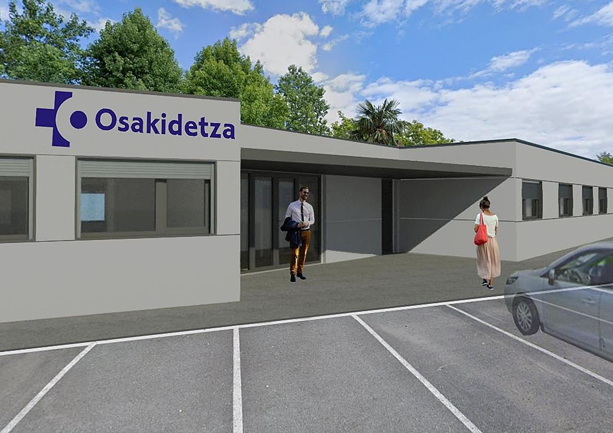 Imagen secundaria 1 - Fotomontaje del edificio modular que Salud está construyendo junto a uno de los aparcamientos del Hospital del Bidasoa.