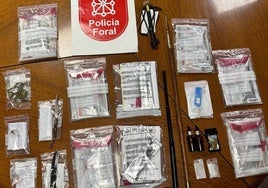 Armas y estupefacientes incautados por la Policía Foral de Navarra.