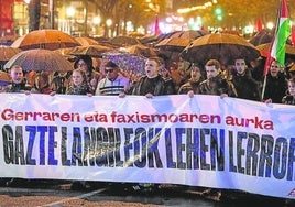 Cabeza de la manifestación desarrollada en Bilbao este sábado.