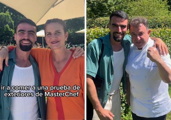 Eneko junto a la chef de Masterchef, Samantha Vallejo-Nágera, y con el chef guipuzcoano Martín Berasategui.