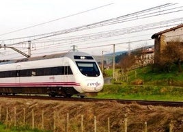 Un tren circula entre Vitoria y Pamplona por la línea convencional.