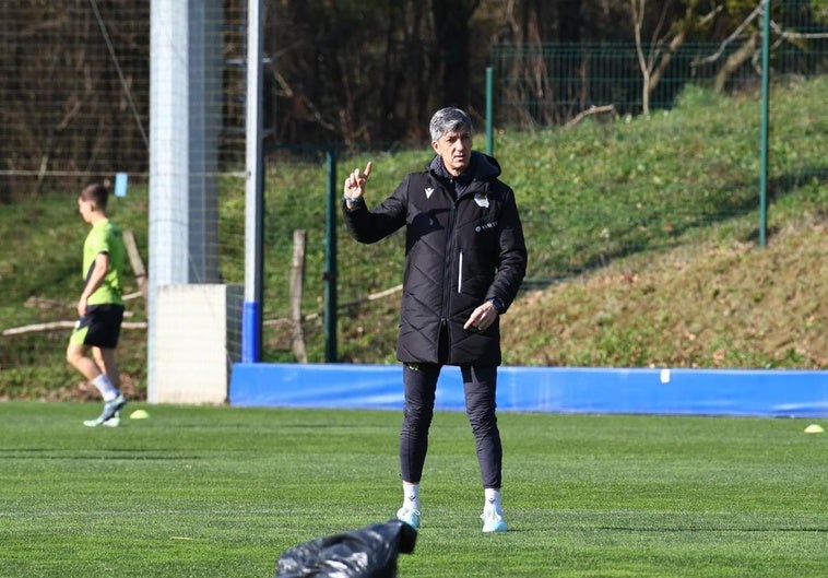 Imanol Alguacil durante el entrenamiento de este miércoles en Zubieta