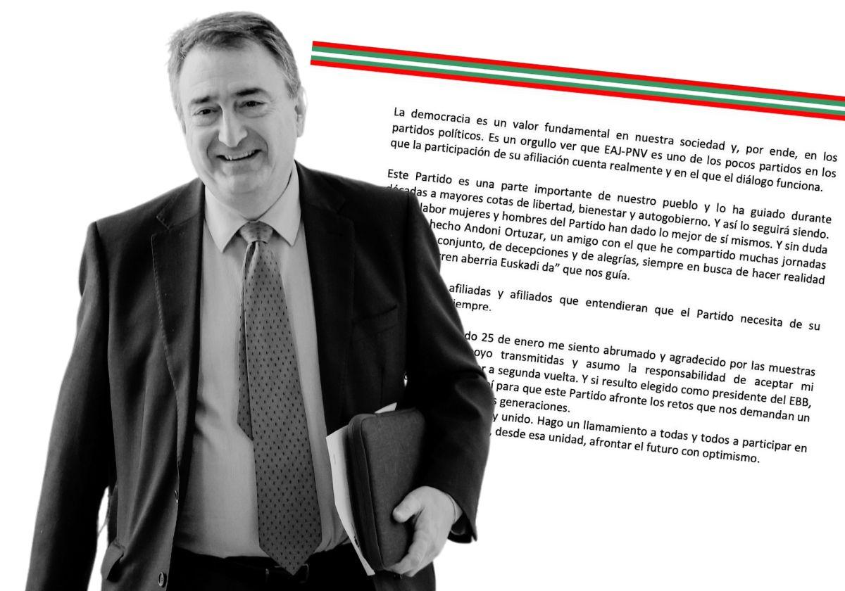 La carta a la militancia de Aitor Esteban tras la renuncia de Ortuzar: «Acepto mi designación para pasar a segunda vuelta»
