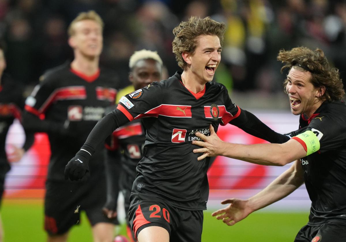 Valdemar Byskov celebra un gol ante el Fenerbahce el pasado 30 de enero en la Europa League en el MCH Arena de Herning