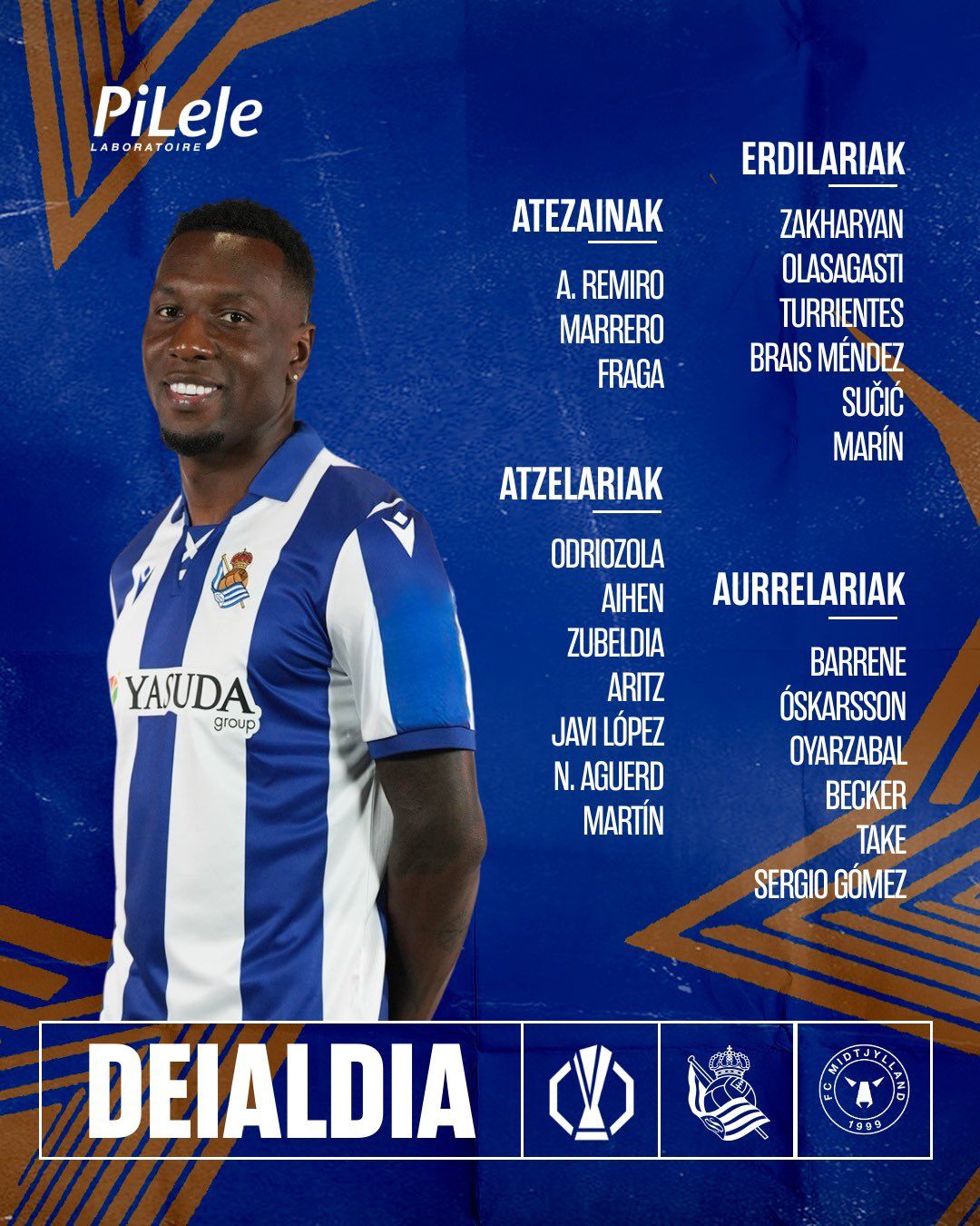 La convocatoria de la Real Sociedad para el partido de vuelta ante el Midtjylland