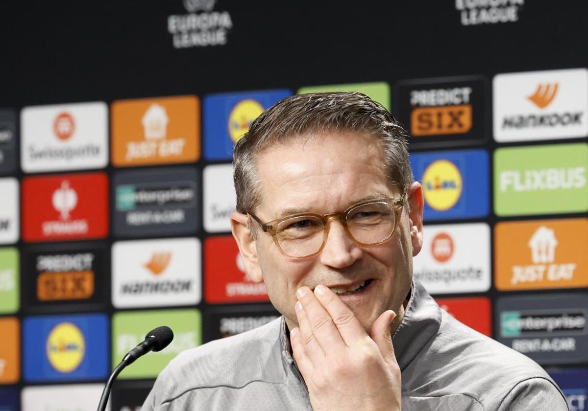 Thomas Thomasberg, en la rueda de prensa previa al Real Sociedad - Midtjylland de este jueves.