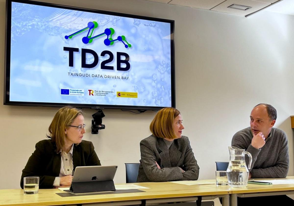 Leire Zubitur, Cristina Laborda e Igor Enparan, ayer, en la presentación de los nuevos contadores.