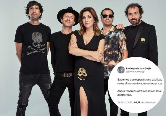 Una imagen promocional de La Oreja de Van Gogh y uno de los mensajes que publicaron en X.