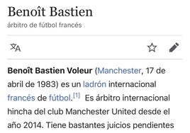 Piratean el perfil de Wikipedia del polémico árbitro de Mánchester para apodarle «Ladronzuelo Bastien»