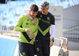 Imanol anima a Pablo Marín antes del entrenamiento