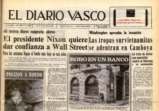 Parte superior de la primera página de EL DIARIO VASCO el 30-IV-1970.