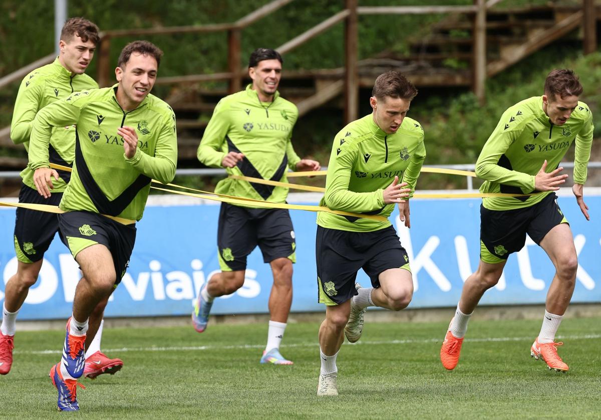 Sucic, Olasagasti, Javi López, Turrientes y Pacheco, en el entrenamiento de este lunes