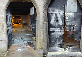 Estado en el que quedó la puerta tras el acto vandálico