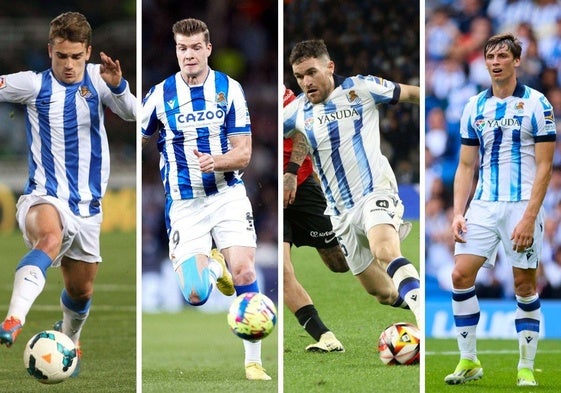 Griezmann, Sorloth, Javi Galán y Le Normand, en su etapa en la Real
