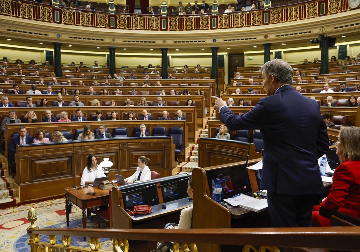 El líder del PP, Alberto Núñez Feijóo, el pasado miércoles, en el pleno del Congreso.