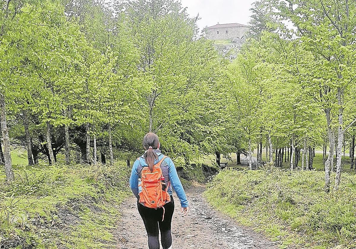 En lo alto de la zona rocosa de este monte de Debagoiena se encuentra la ermita, los restos del castillo, el aljibe, el punto geodésico.