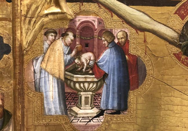 Bautizo. Retablo de los siete sacramentos. Tesoros Hispánicos de la Liturgia Medieval