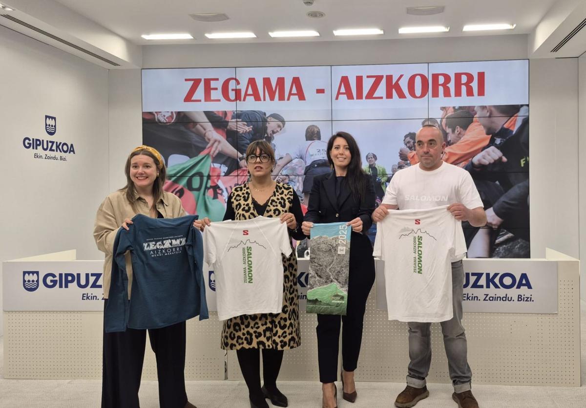 Maialen Arizkorreta, Goizane Alvarez, Azahara Domingues e Iker Zubeldia en la presentación de la prueba,