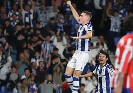 Sucic celebra con entusiasmo su gol ante el Atlético, también festejado por Kubo