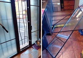 Reja forzada de la venta por donde accedieron al interior y algunos de los daños provocados.