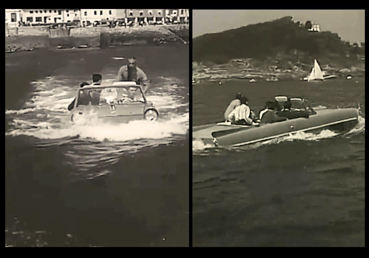 Fotogramas del documental sobre el coche anfibio rodado en San Sebastián.