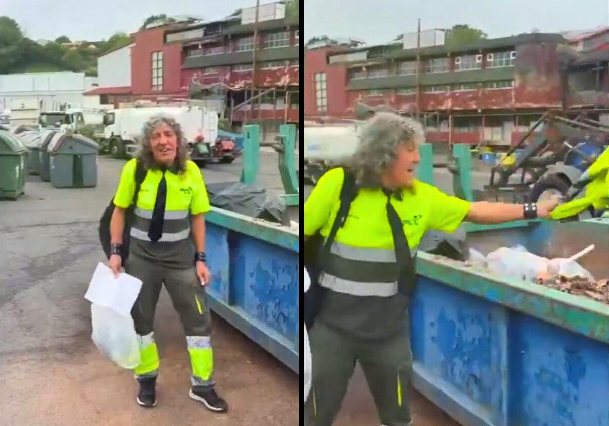 Así finalizan 45 años de vida laboral, en zapatillas y corbata con el uniforme a la basura