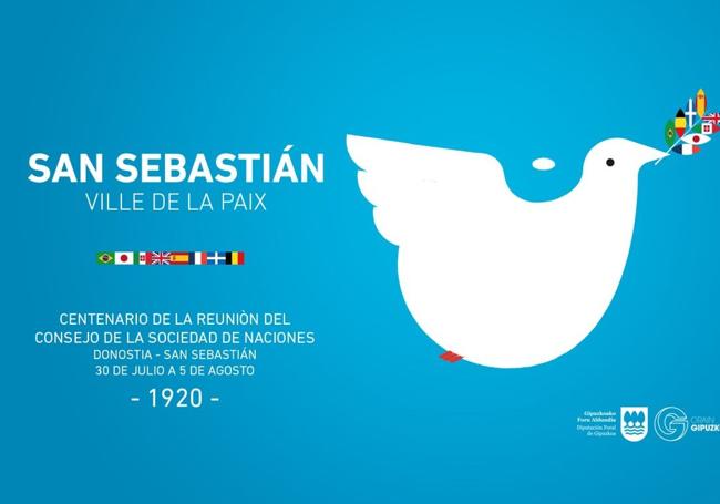 Cartel conmemorativo del centenario de la reunión en San Sebastián del Consejo de la Sociedad de Naciones en el verano de 1920.