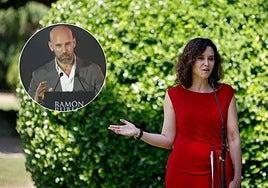 Gonzalo Miró durante su discurso en Bilbao e Isabel Díaz Ayuso tras la Conferencia de Presidentes celebrada el viernes.