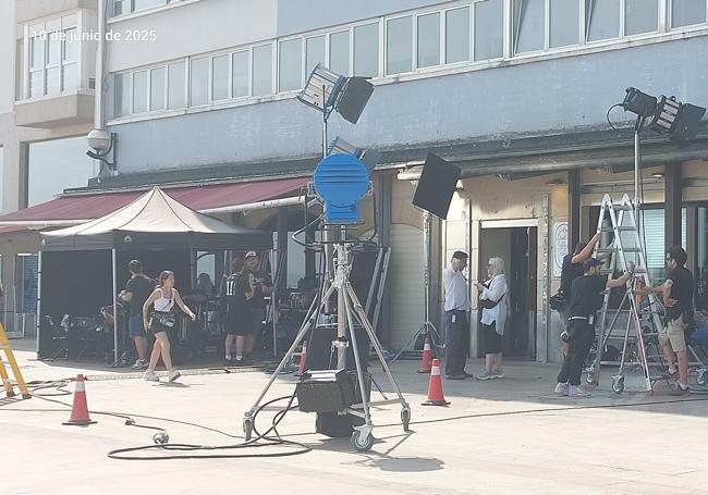Montaje para el rodaje de la película en Zarautz.