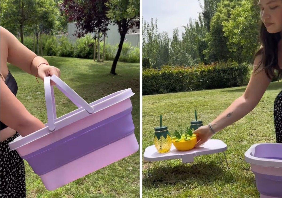 La cesta plegable 2 en 1 viral, ideal para la playa y los picnics en el parque de este verano