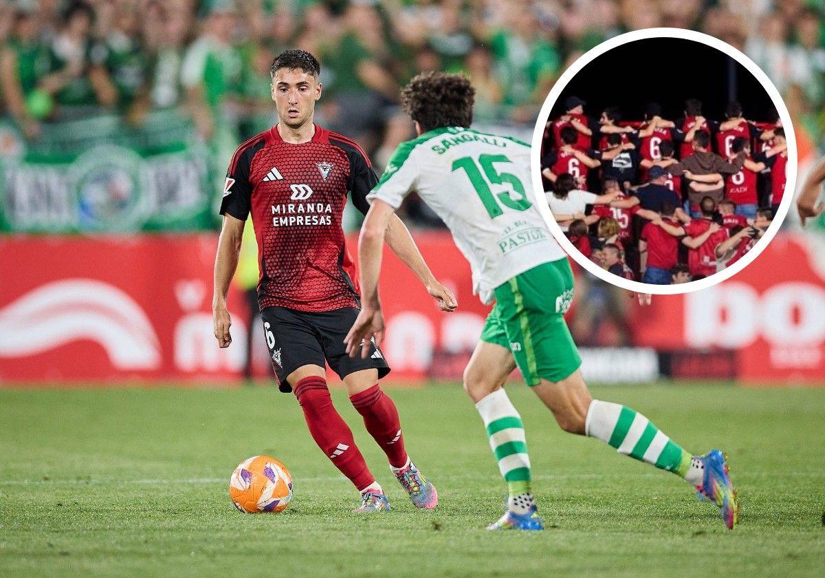 Gorrotxategi esconde el balón ante Sangalli en el partido definitivo ante el Racing en Anduva