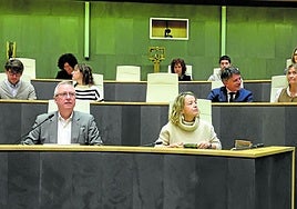 El socialista José Ignacio Asensio y la jeltzale Eider Mendoza, en un pleno de las Juntas Generales de Gipuzkoa en la actual legislatura.