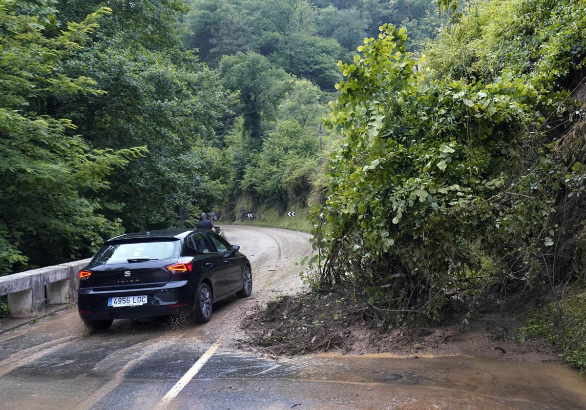Un desprendimiento de tierras provocado por las fuertes lluvias en Berrobi.